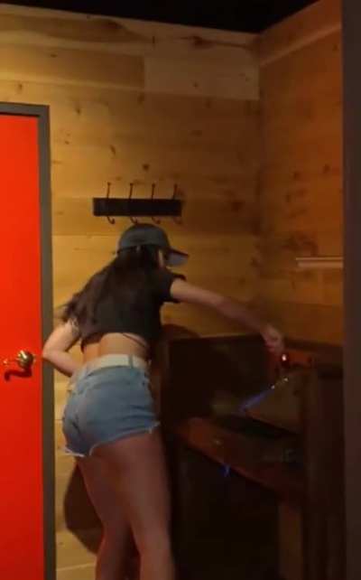 In jean shorts