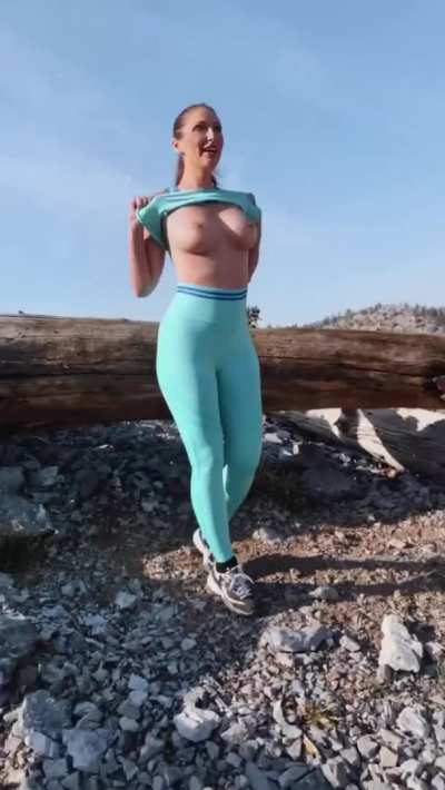Titty drop in the great outdoors! Flashing in nature!