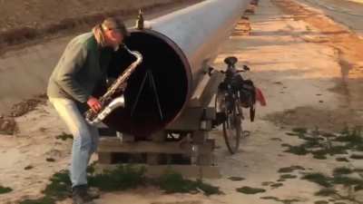 This dude is jammin' out with his own echo.
