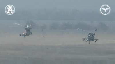 Army aviation helicopters providing aerial support to Ukrainian troops in Avdiivka direction.  Published on 05/March/2024 by the 47th Mechanized Brigade.