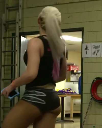 Her shorts can barely contain them