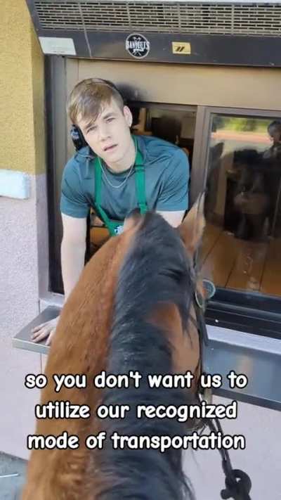 On a literal high horse...for fast food.