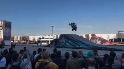 An atv doing a backflip