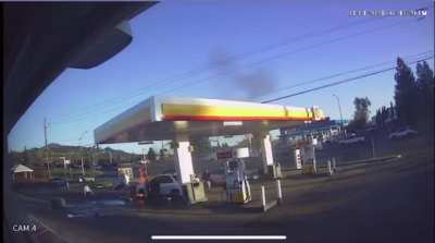 Guy runs car into a gas pump while running from cops