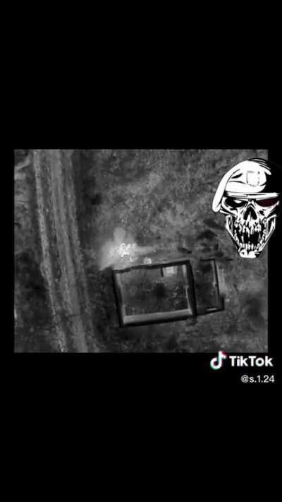 Ukrainian drone with thermal sights drops a munition on two Russian soldiers at night somewhere in eastern Ukraine