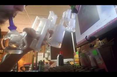 I present The RePerculator 3.0! It's the most percolators I've attached to a rig! The draw is liquid smooth, and it hits like a bulldozer!