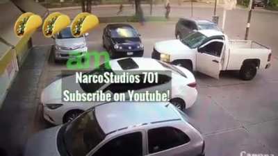 Cartels Unsuccessful assassination attempt on Mexican police. Glad the cops are fine. Quick maneuver on the cops behalf to roll out the truck like that saved them both
