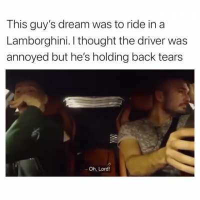 A Youtuber by the name (Andy Popescu) holding back his tears while helping a guy out with his dream to ride a Lamborghini.