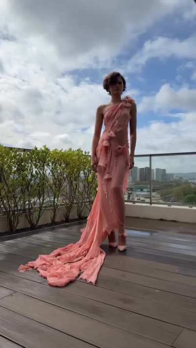 'A chilly Z poses in a flowy Fecal Matter gown on her balcony in Paris.' - IG March 2026