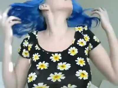 With blue hair