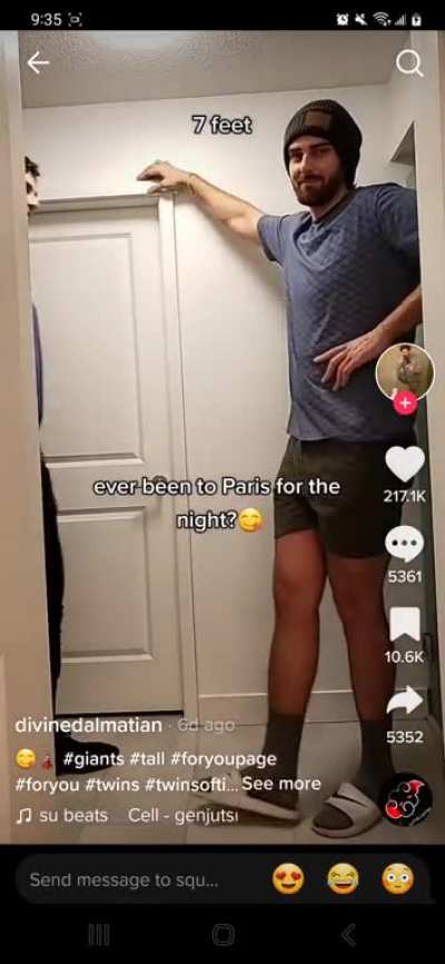 Claims to be twins, proposes an Eiffel Tower...