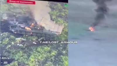 A Ukrainian BMP-2 was destroyed by a strike from a fiber-optic FPV drone 