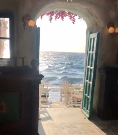 This bar beside the ocean in Mykonos, Greece