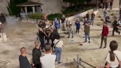 Daily life under occupation- Palestinian youth organize to clean up at Damascus Gate after the Israeli 