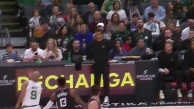 [Highlight] Replay of Paul George's jumper getting blocked from behind by Derrick 