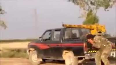 Opposition fighters operate a homemade 