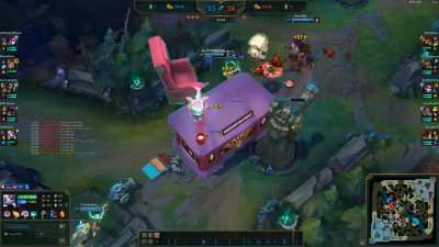Giant Yuumi with Cho'Gath R summoning gigantic desk...