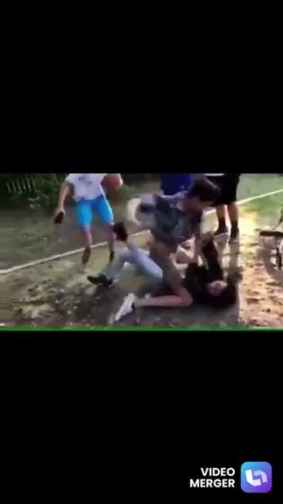Bully makes James cry. James' older friend then beats up the bully and makes him refer to James as 