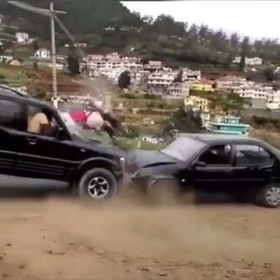 A somersault over a burning tire