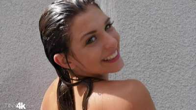 Leah gets drenched under the shower