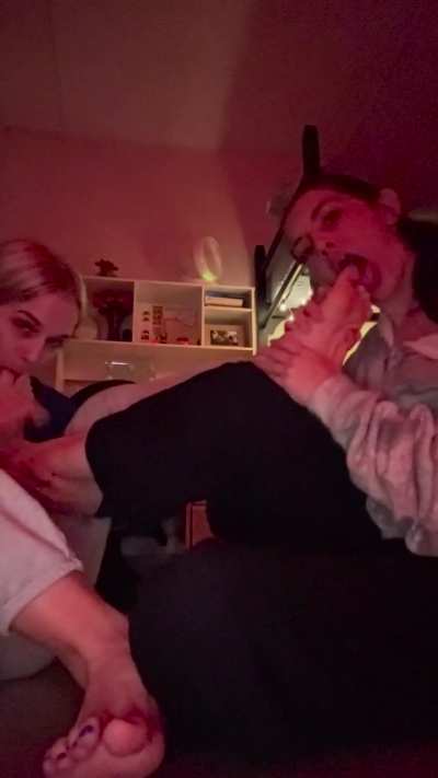 Friends worship each others feet