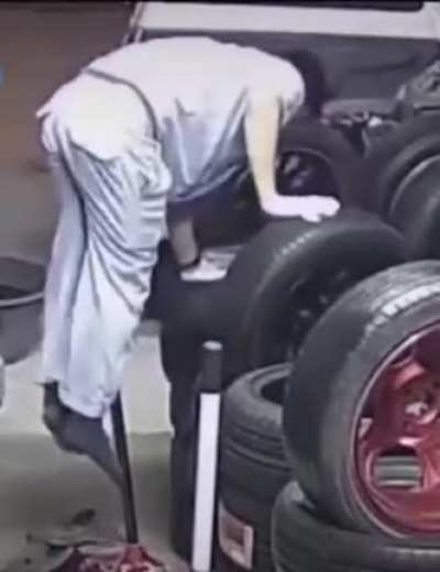 WCGW blindly jumping off a stack of tires