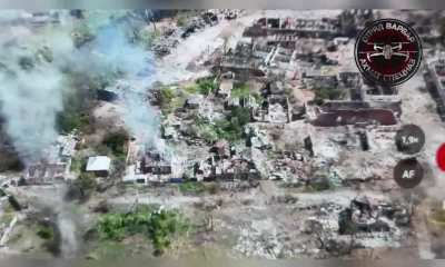 Russian drone records the complete destruction of Vovchansk after a month of urban fighting. June 2024