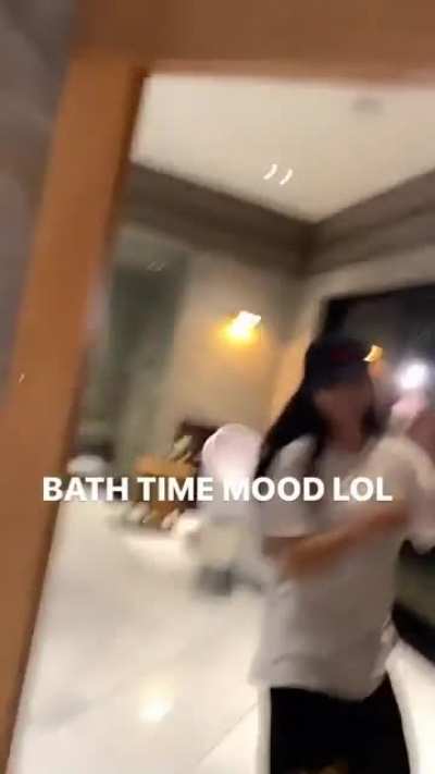 Rae is excited to take a bubble bath