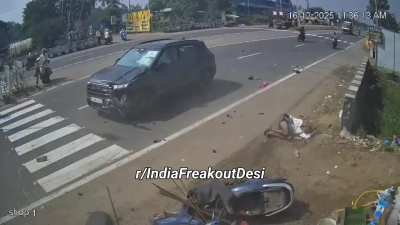 Scooter Rider Crosses Intersection Without Checking, Hit by Car — Ahmedabad, Gujarat !