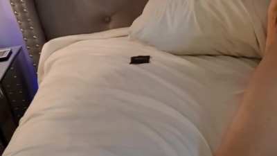 When he walks in on me getting plowed and notices the condom he set on the bed was not opened or used. He couldn't help but continue to film and when I noticed what he was concerned about I just laugh