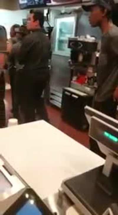 Female McDonalds worker beats up an unruly customer!