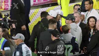 [Mic'd Up] Chris Pratt interacting with the Seahawks during pregame and postgame of Super Bowl LX