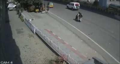 Car flys off highway