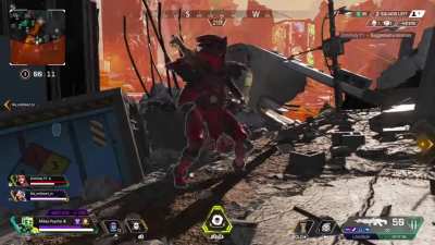 This revenant did a finisher to the pathfinder and he ended up stuck to his leg