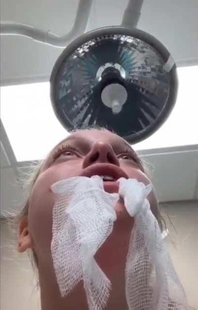 Girl has certain priorities while coming out of anesthesia at a dentist’s office.