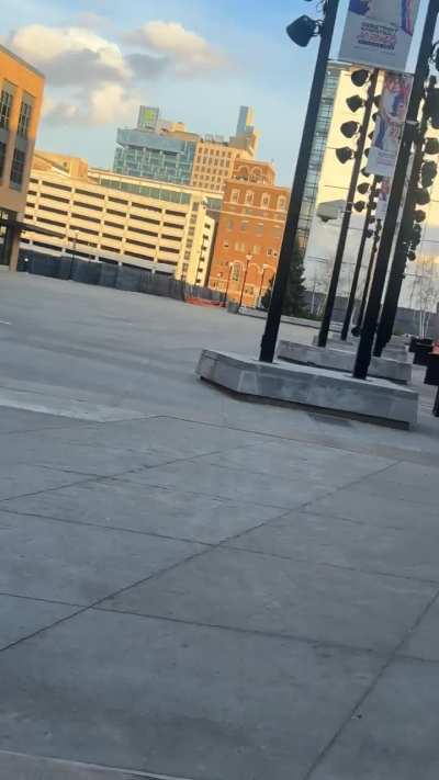 The playoff banners outside the arena are cool