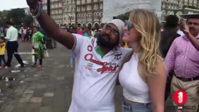 Just a white woman walking on the streets of Mumbai, India…