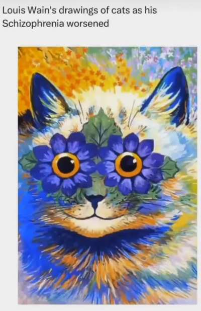 Louis Wain's drawings of cats as his schizophrenia worsened