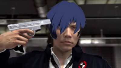 If he’s in blue and a gun pointed to himself how not see it