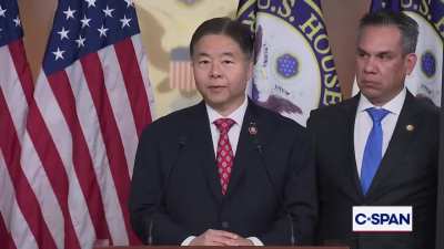 Rep. Ted Lieu (D-CA) tells reporters the Epstein files contain allegations that President Trump raped and threatened to kill children.