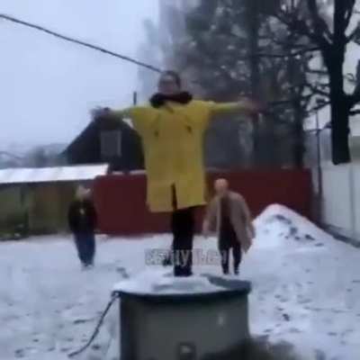WCGW standing on a plastic top covering a well