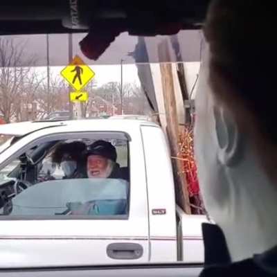On the road with a Michael Myers mask
