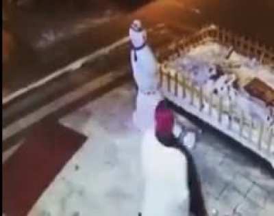 Idiot fighting a snowman