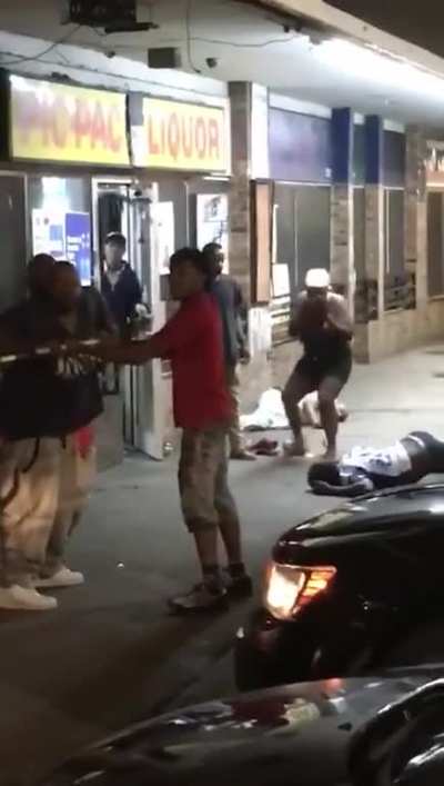Big fella goes berserk and takes out two guys (unintentional full moon)