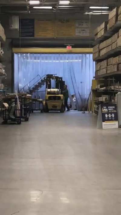 Ladder was stuck under door so he tipped it over. Lucky it didn’t land on him.