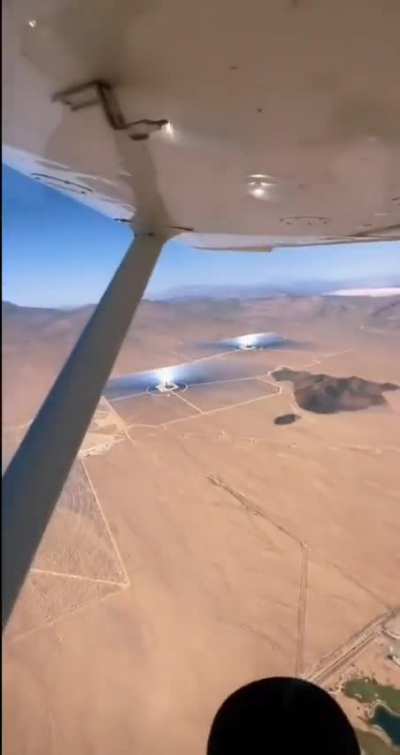 This is Ivapah Solar Power Facility in the Nevada desert which is often mistaken as strange lights. Interestingly, this is exactly the area that Charles Hall designated as the Tall White Alien Base.