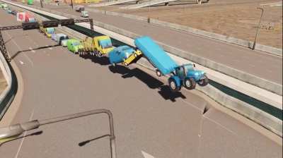 Motorists line up to drive over that weird node on the highway.