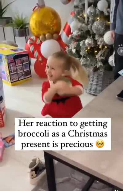 She still don't eat the stuff, but her reaction is priceless.