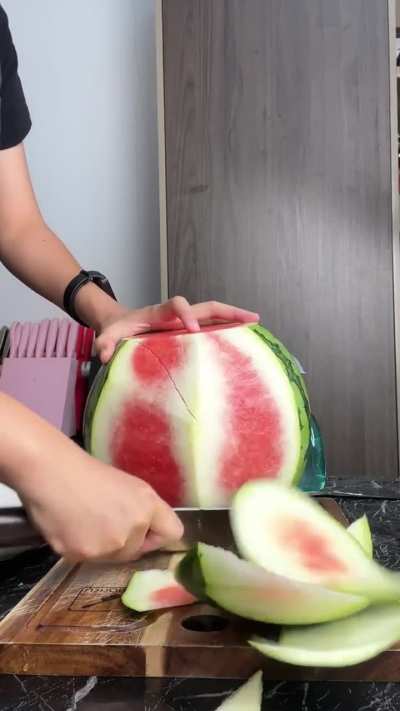 Watermelon peeling & chopping