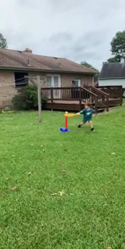 My kid learns to hit